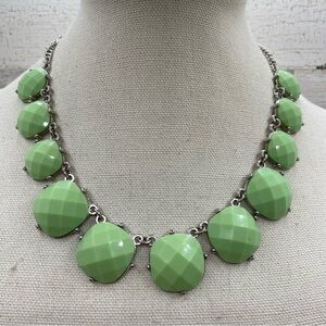 Charming Charlie Green Lucite Silver Tone Statement Bib Cute Necklace